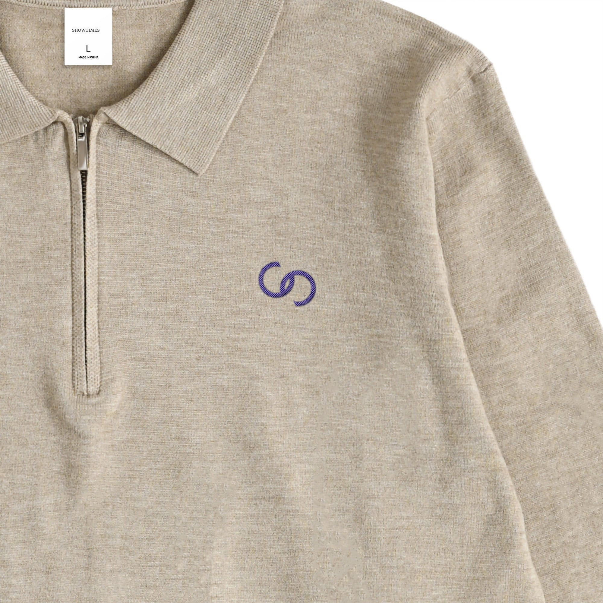 HALF ZIP KNIT POLO beige image