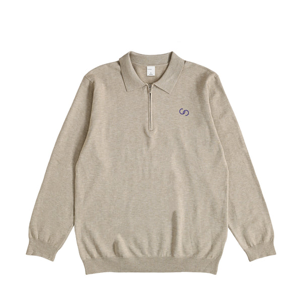 HALF ZIP KNIT POLO beige image