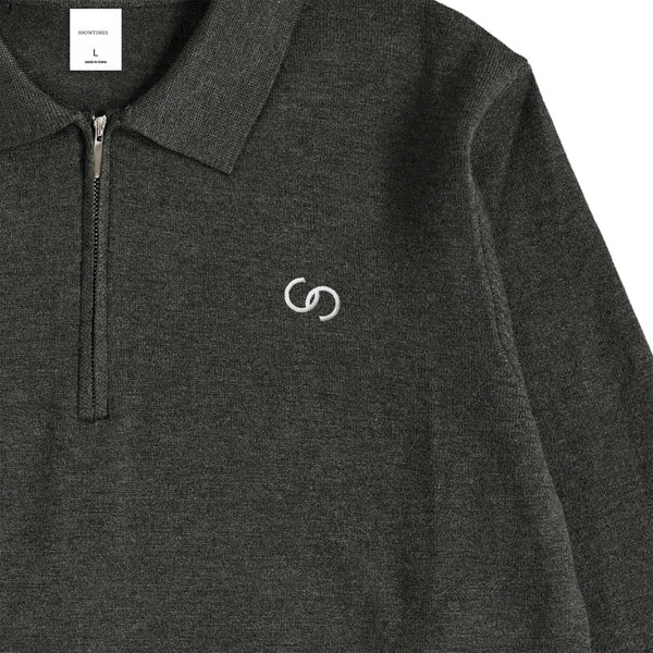 HALF ZIP KNIT POLO charcoal image